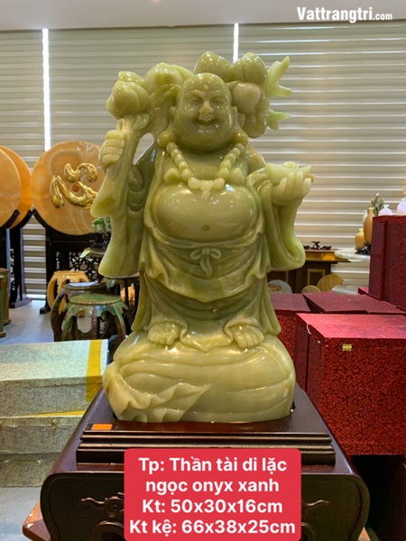 Thần tài di lặc ngọc onyx xanh 66cm