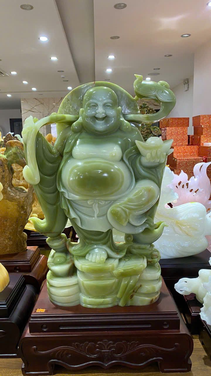 Thần tài di lặc ngọc onyx xanh 75cm