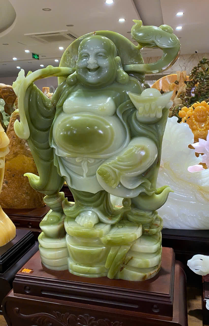 Thần tài di lặc ngọc onyx xanh 75cm