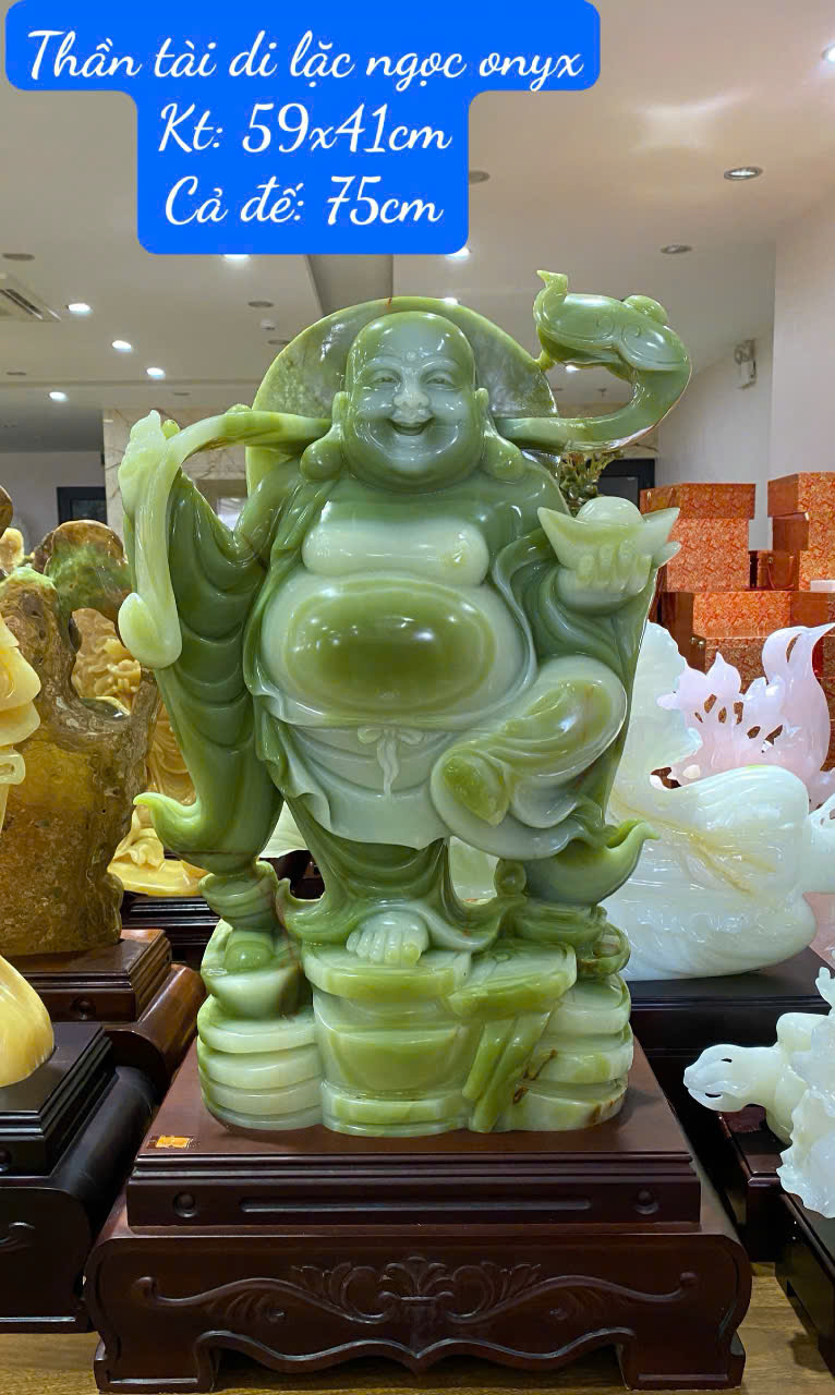 Thần tài di lặc ngọc onyx xanh 75cm