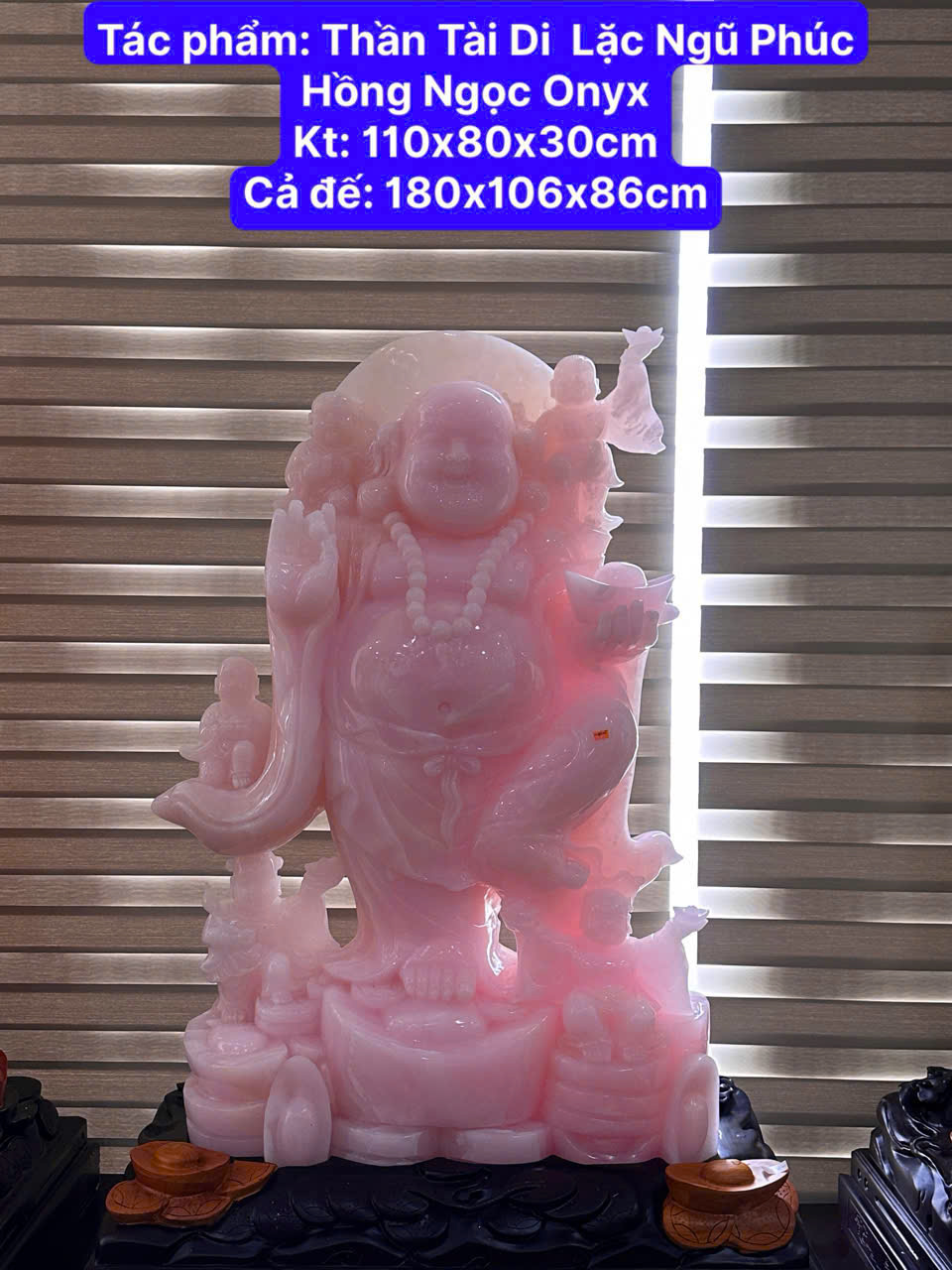 Thần Tài Di Lặc Ngũ Phúc Hồng Ngọc Onyx 180cm