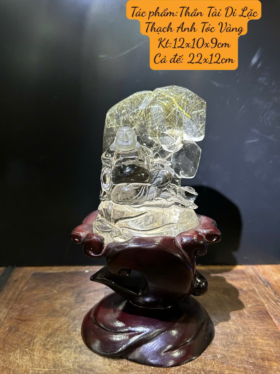 Thần tài Di Lặc thạch anh tóc vàng 22cm