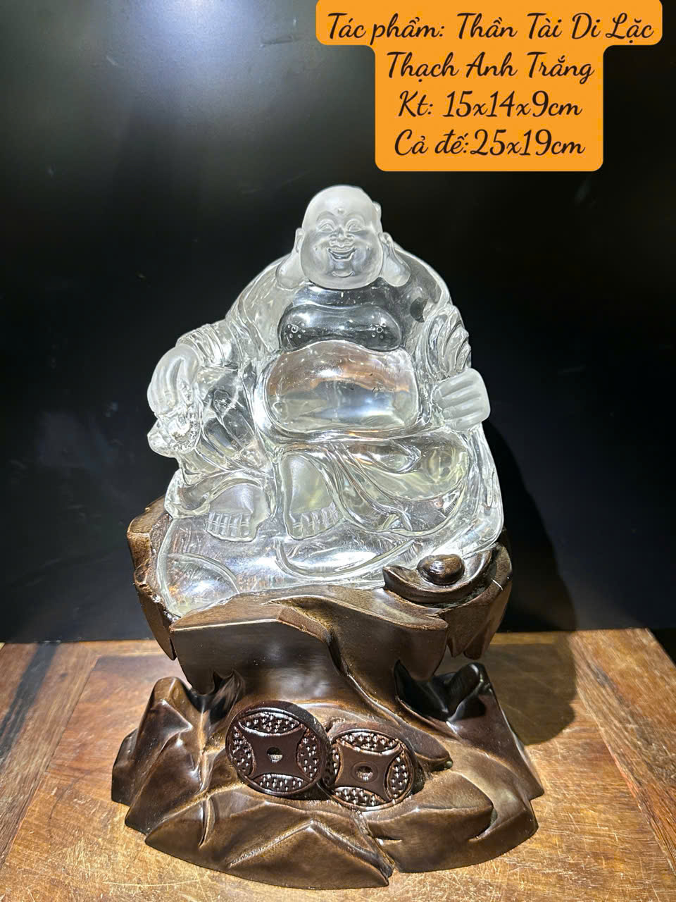 Thần Tài Di Lặc Thạch Anh Trắng 15cm