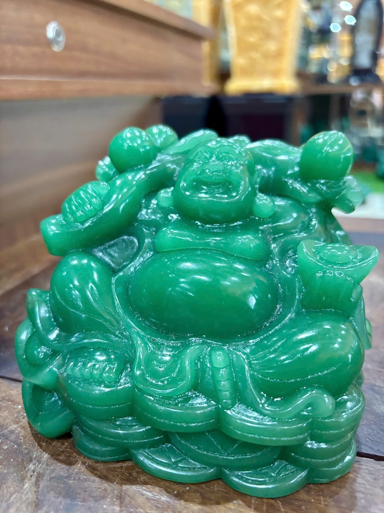 Thần Tài Di Lặc Thạch Anh Xanh 12cm