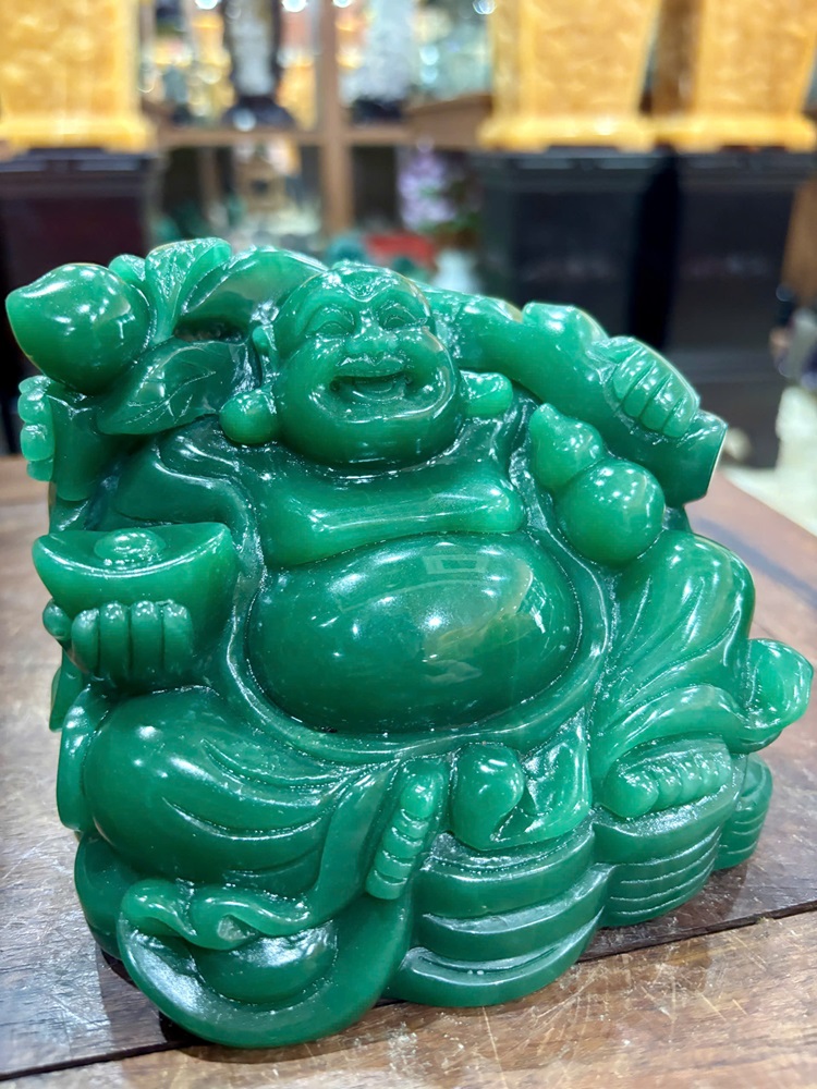 Thần Tài Di Lặc Thạch Anh Xanh 14cm