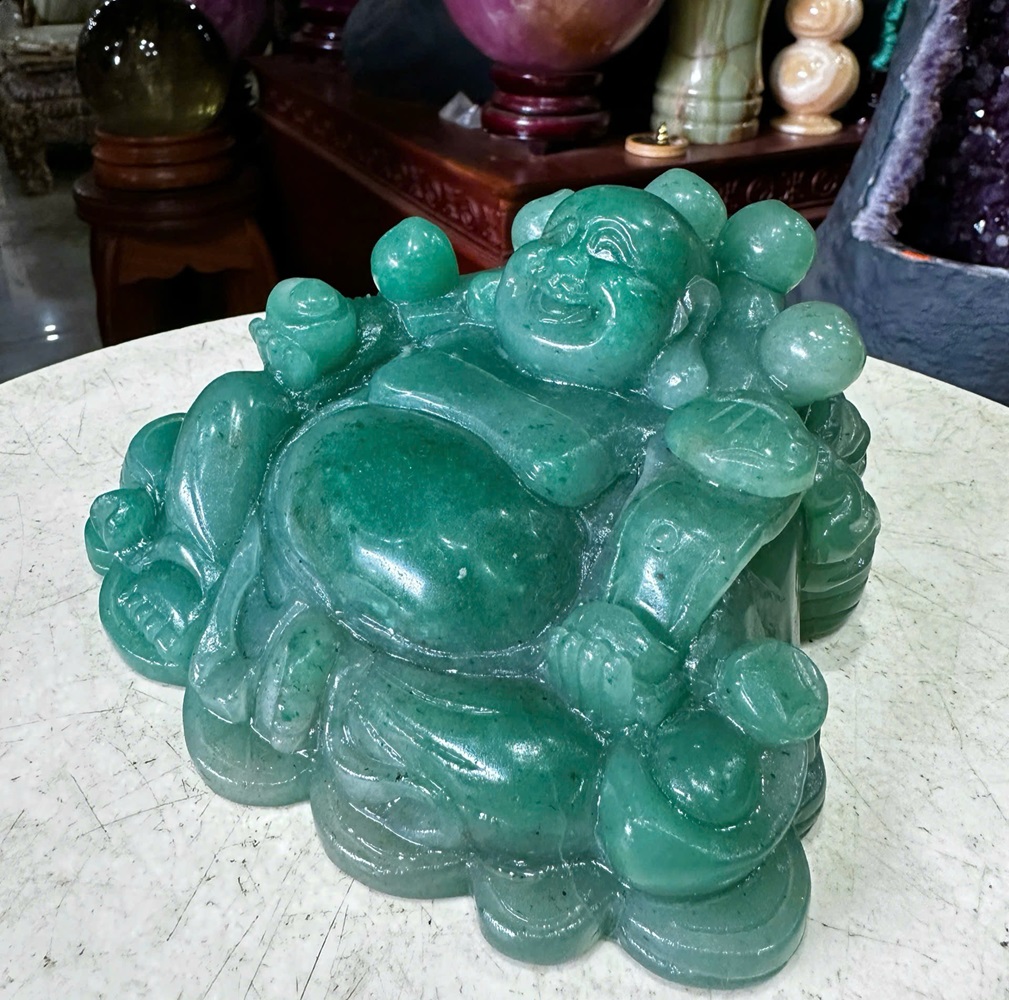 Thần tài di Lặc Thạch Anh xanh 15cm