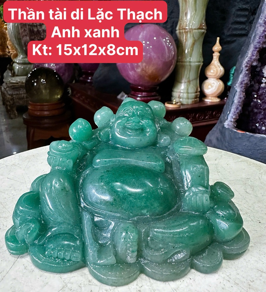 Thần tài di Lặc Thạch Anh xanh 15cm
