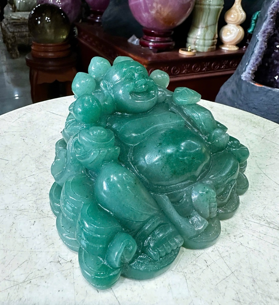 Thần tài di Lặc Thạch Anh xanh 15cm