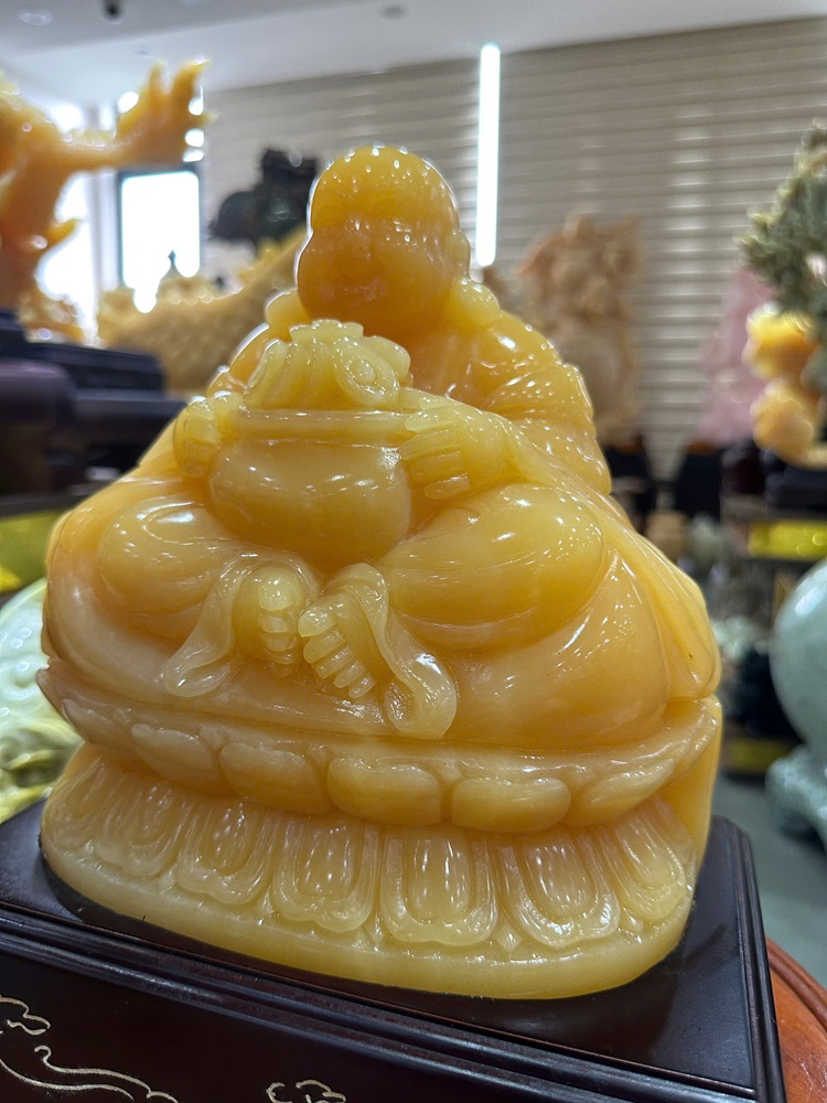 Thần tài di lặc thiền sài sen ngọc hoàng long 30cm