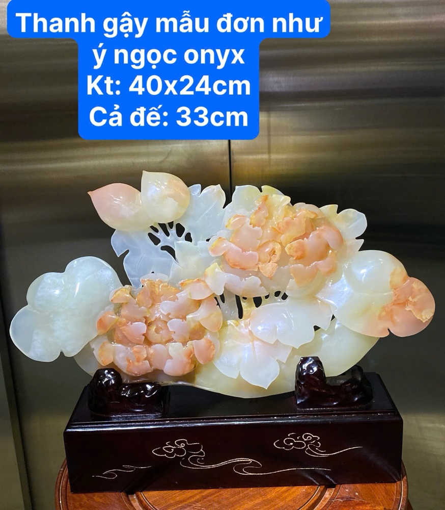 Thanh gậy mẫu đơn như ý ngọc onyx 40x24cm