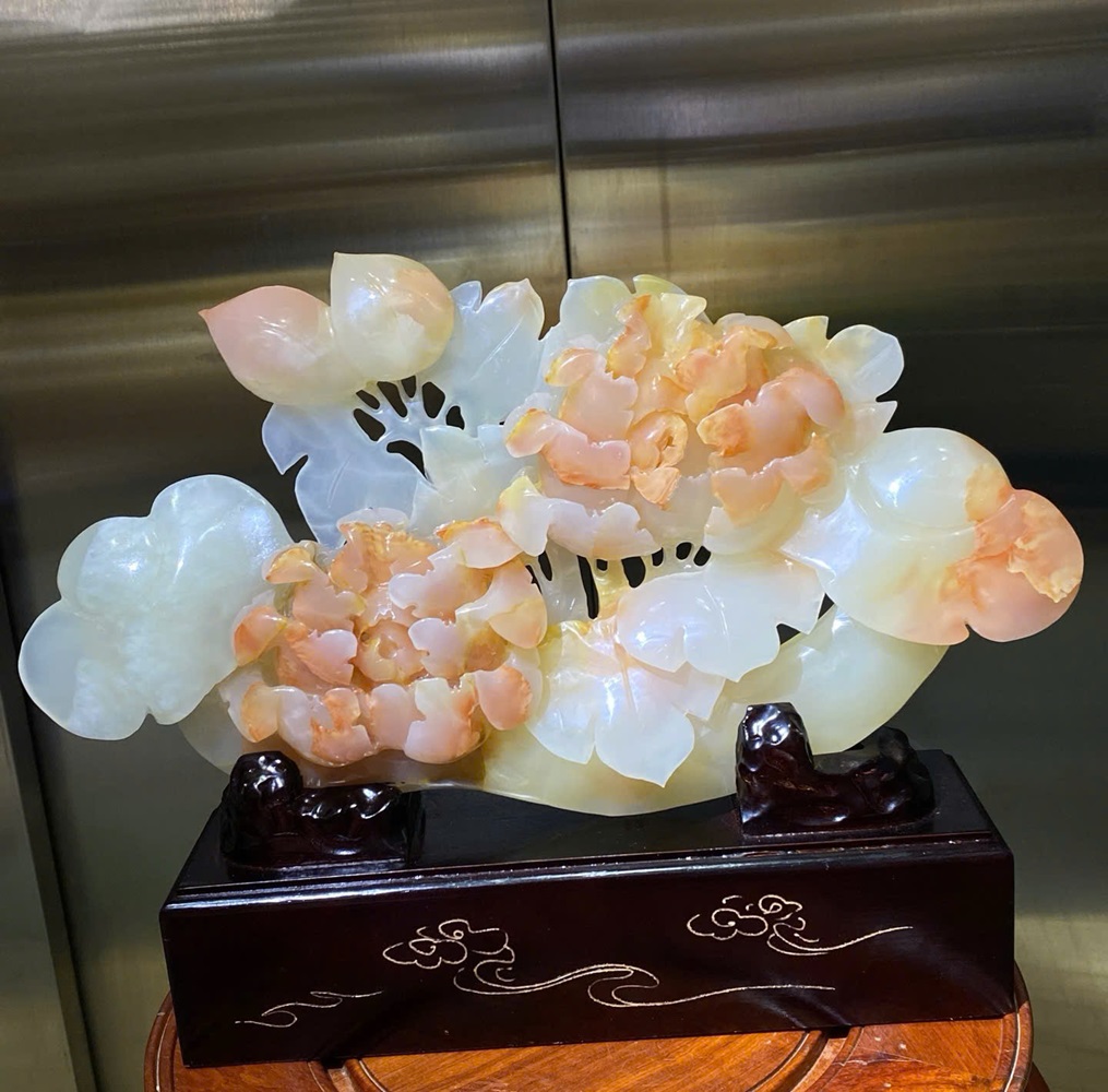 Thanh gậy mẫu đơn như ý ngọc onyx 40x24cm