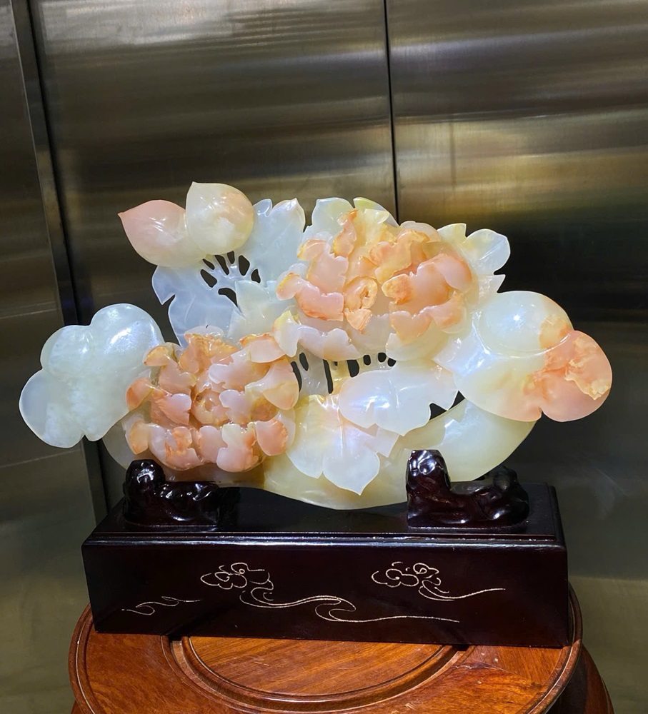 Thanh gậy mẫu đơn như ý ngọc onyx 40x24cm