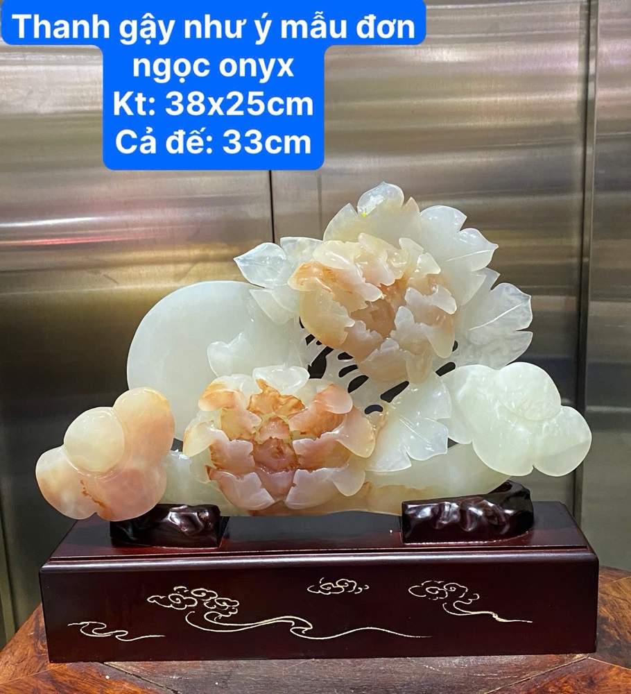 Thanh gậy như ý hoa mẫu đơn ngọc onyx