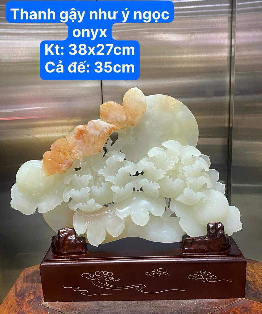 Thanh gậy như ý hoa mẫu đơn ngọc onyx