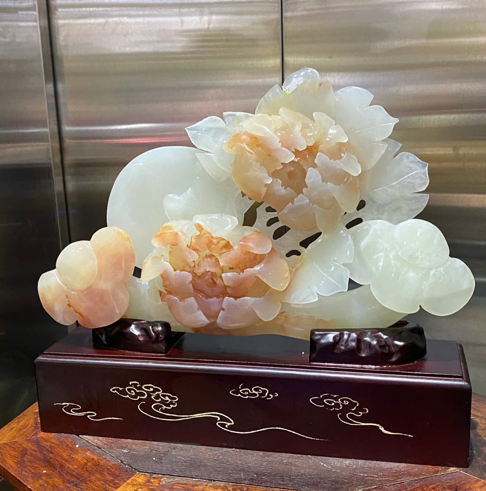 Thanh gậy như ý hoa mẫu đơn ngọc onyx