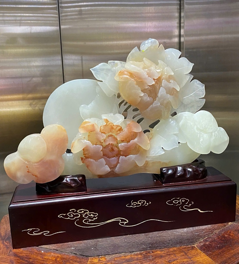Thanh gậy như ý hoa mẫu đơn ngọc onyx