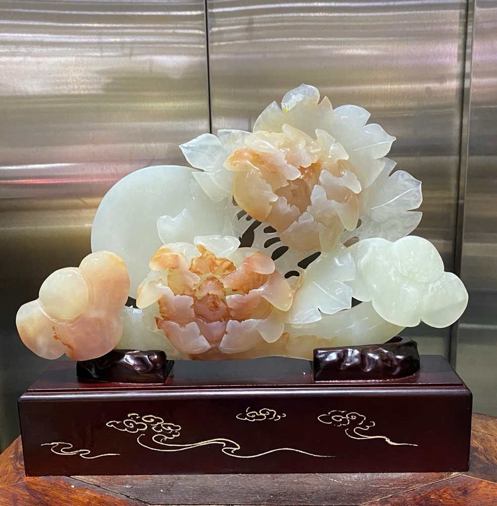 Thanh gậy như ý hoa mẫu đơn ngọc onyx