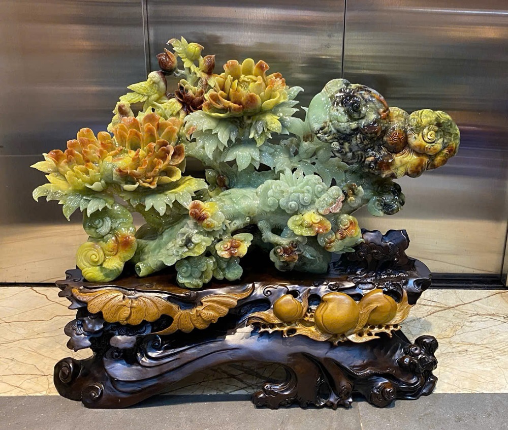Thanh gậy như ý mẫu đơn phú quý ngọc serpentine