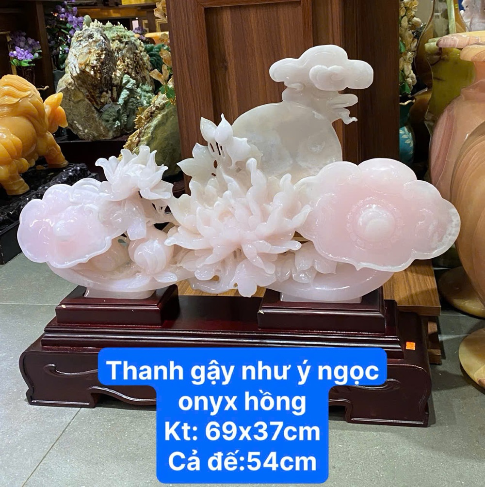 Thanh gậy như ý ngọc onyx hồng 69x37cm
