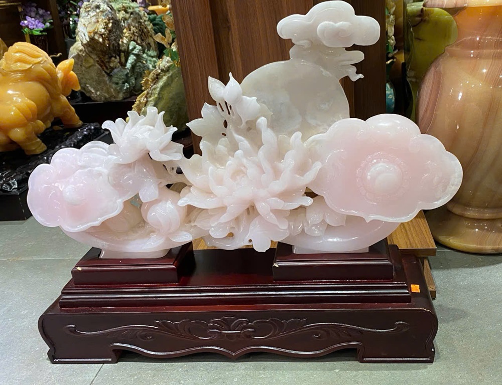 Thanh gậy như ý ngọc onyx hồng 69x37cm