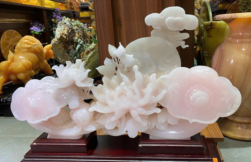 Thanh gậy như ý ngọc onyx hồng 69x37cm