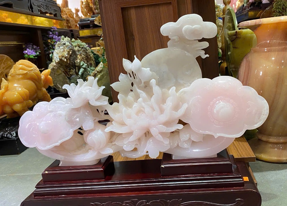 Thanh gậy như ý ngọc onyx hồng 69x37cm