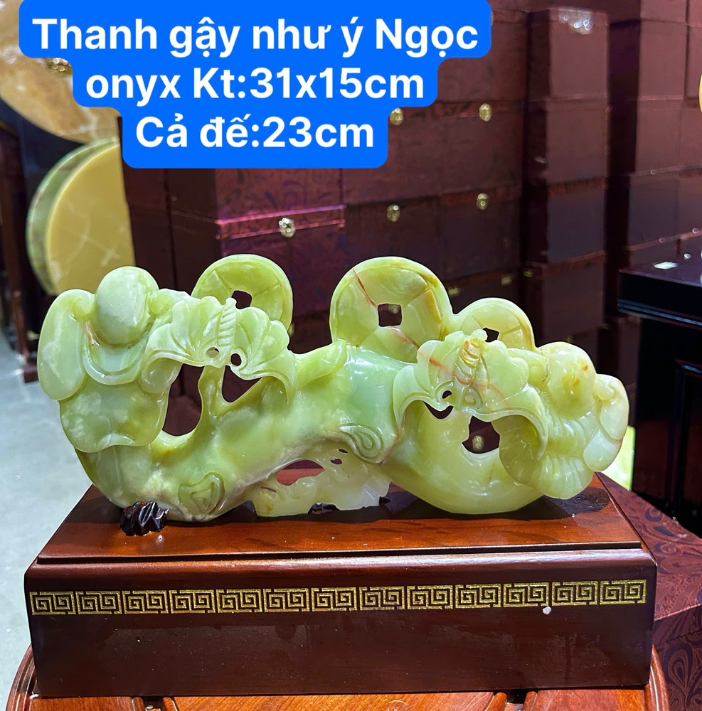 Thanh Gậy Như Ý Ngọc Onyx Xanh 31x15cm
