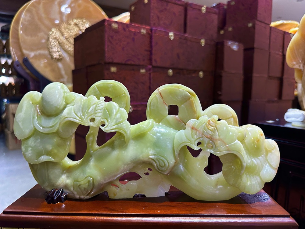 Thanh Gậy Như Ý Ngọc Onyx Xanh 31x15cm