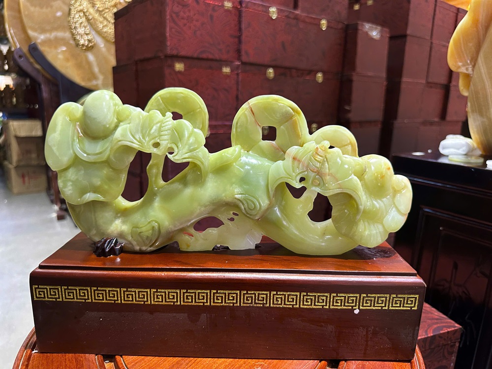 Thanh Gậy Như Ý Ngọc Onyx Xanh 31x15cm