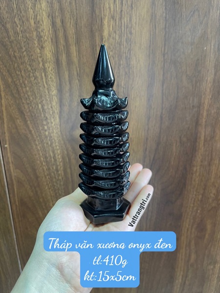 Tháp văn xương đá onyx đen 9 tầng 410g