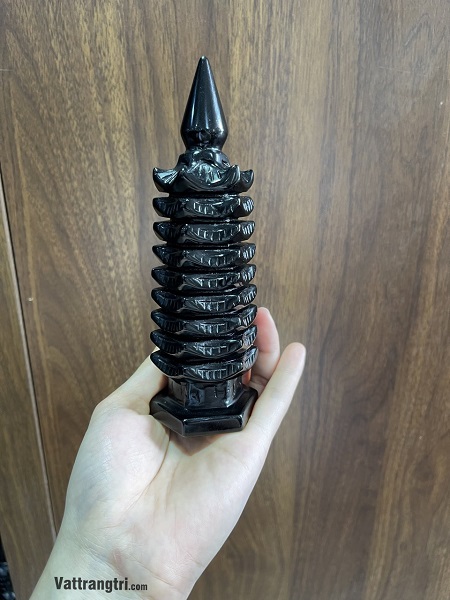 Tháp văn xương đá onyx đen 9 tầng 410g