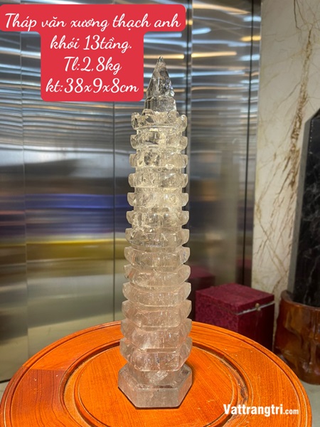 Tháp văn xương thạch anh khói 13 tầng 38cm