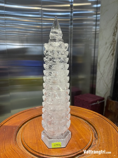 Tháp văn xương thạch anh trắng 13 tầng 29cm