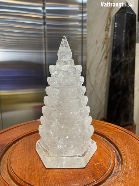 Tháp văn xương thạch anh trắng 7 tầng 22cm