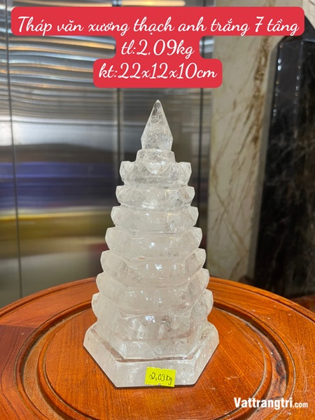 Tháp văn xương thạch anh trắng 7 tầng 22cm