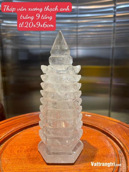 Tháp văn xương thạch anh trắng 9 tầng 20cm