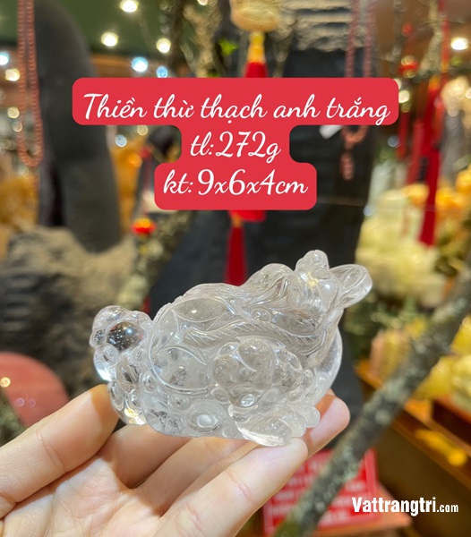 Thiền Thừ Thạch Anh Trắng - Linh Vật Cóc Ngậm Tiền 272g