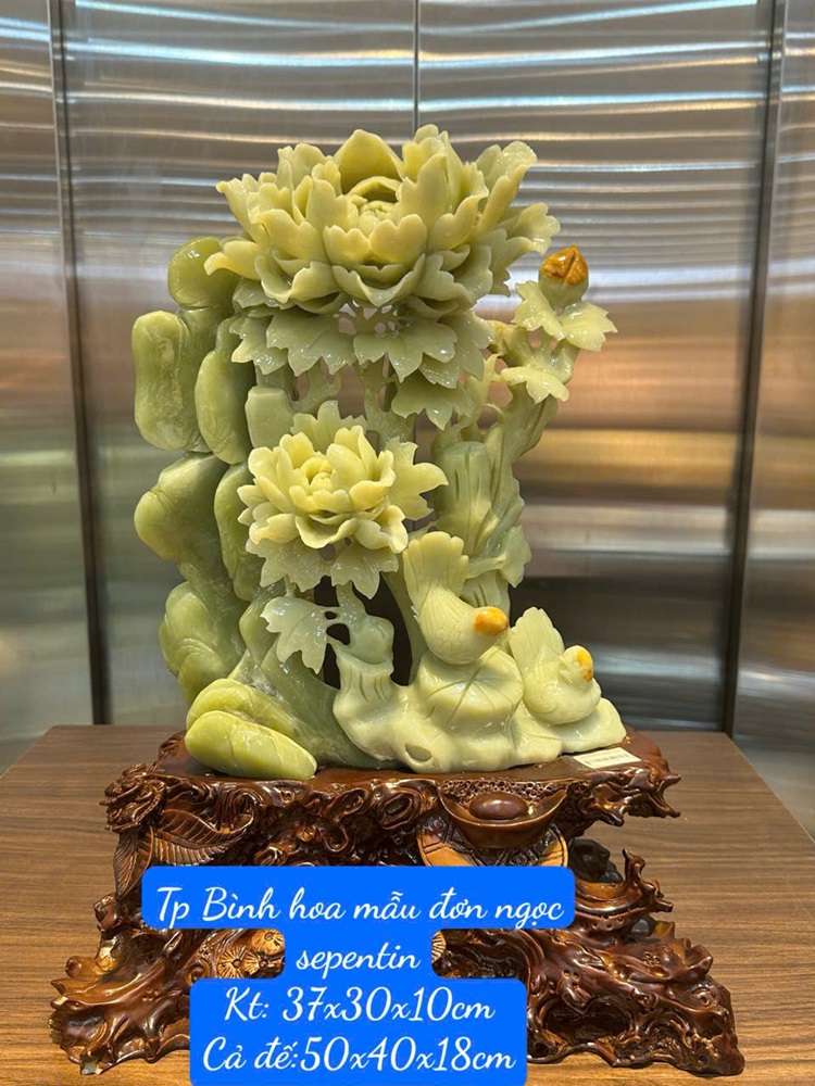 Tp Bình Hoa Mẫu Đơn Ngọc Serpentine 50x40x18cm