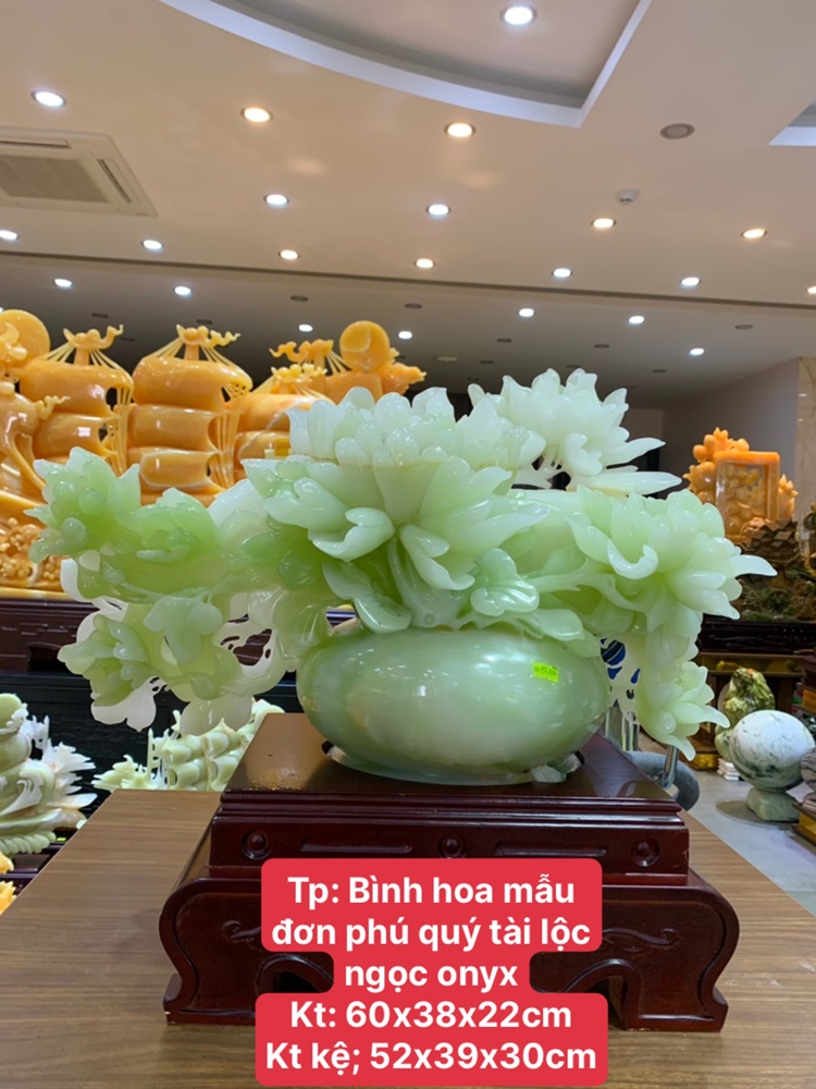 Bình hoa mẫu đơn phú quý tài lộc ngọc onyx