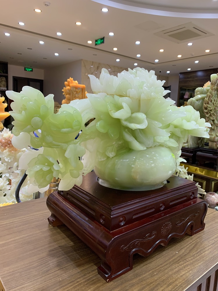 Bình hoa mẫu đơn phú quý tài lộc ngọc onyx