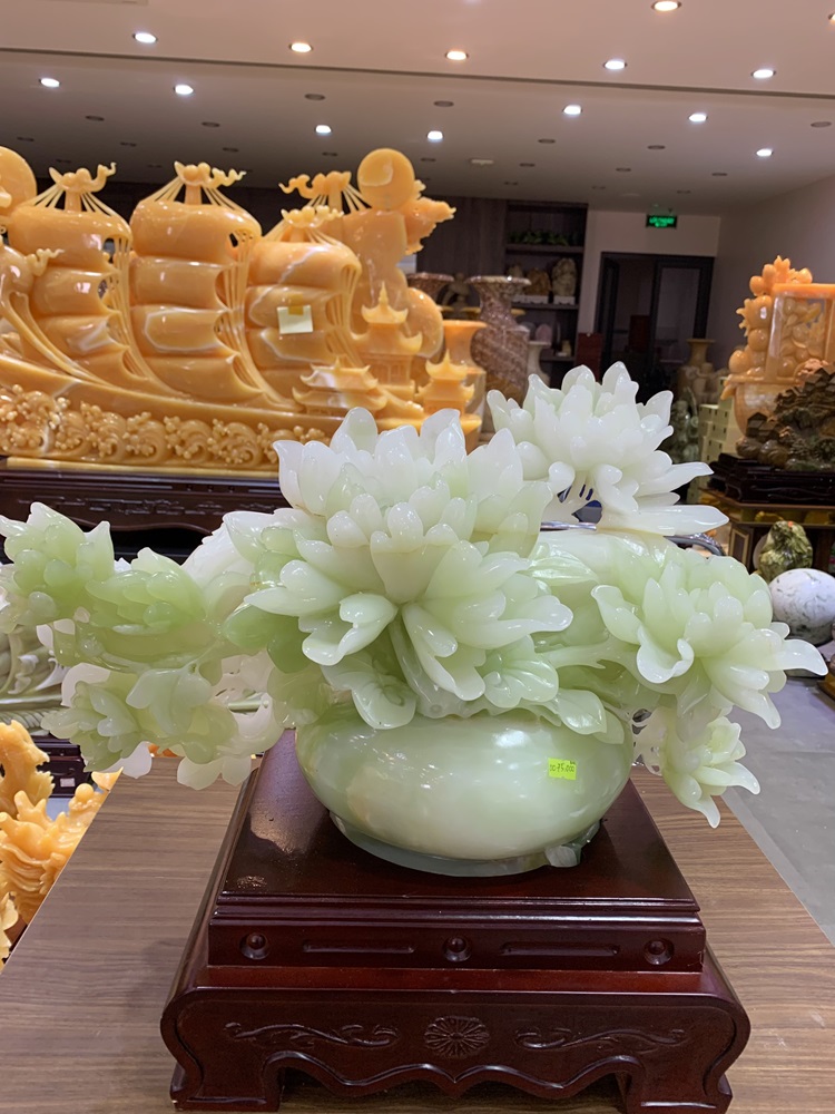 Bình hoa mẫu đơn phú quý tài lộc ngọc onyx