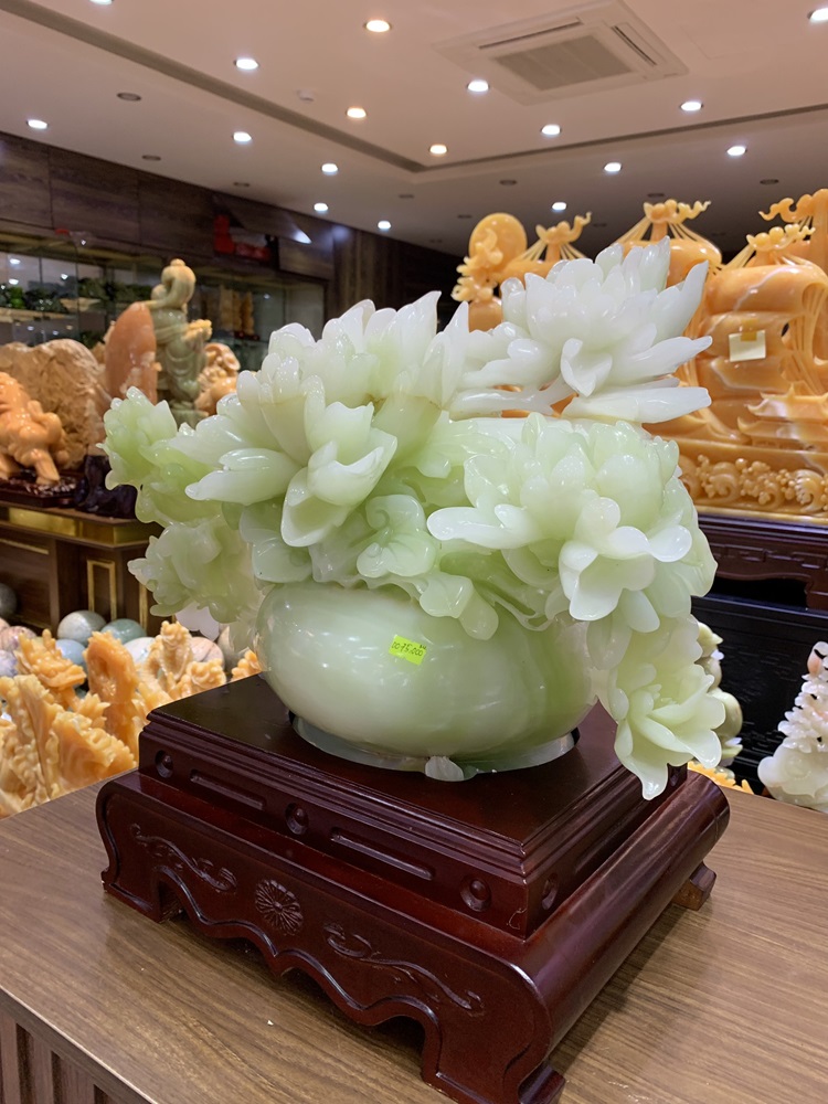 Bình hoa mẫu đơn phú quý tài lộc ngọc onyx