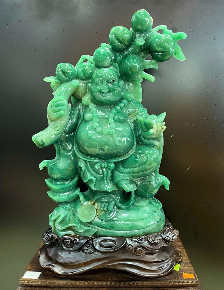 Tp Di lạc vác đào thạch anh xanh 67cm