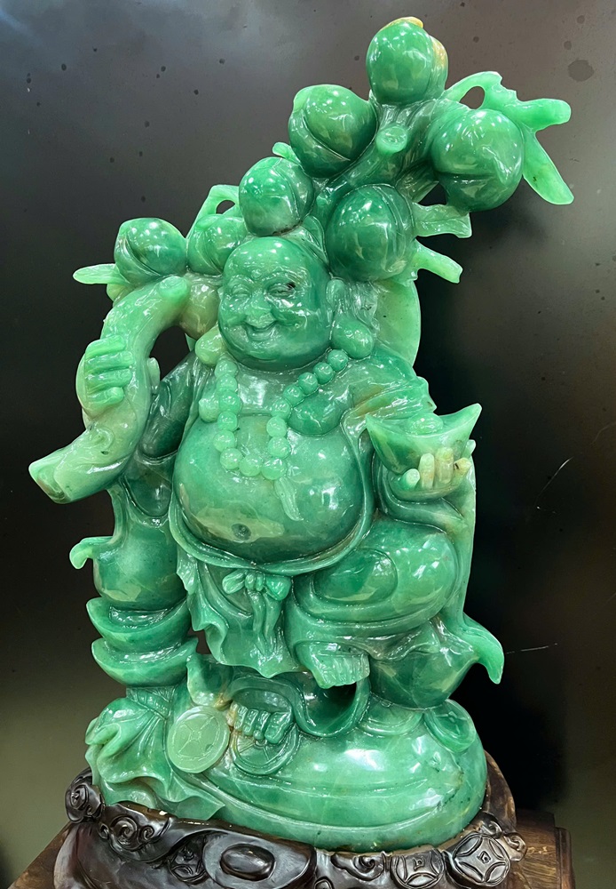 Tp Di lạc vác đào thạch anh xanh 67cm