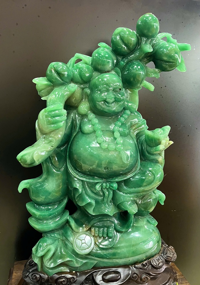 Tp Di lạc vác đào thạch anh xanh 67cm