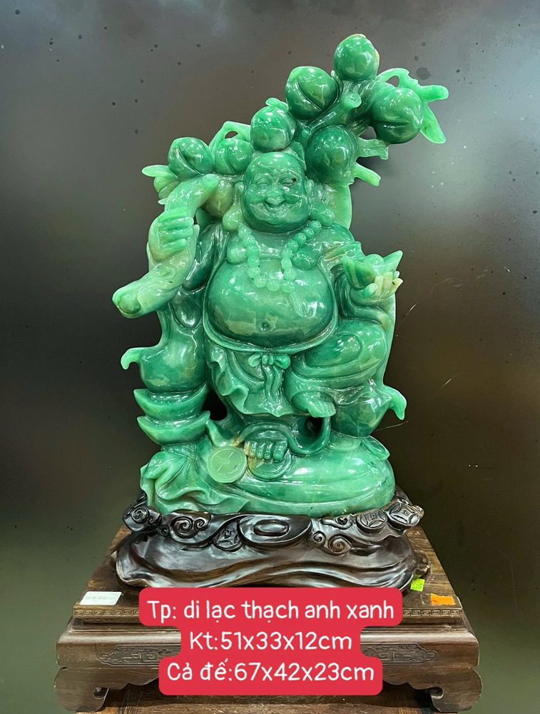 Tp Di lạc vác đào thạch anh xanh 67cm