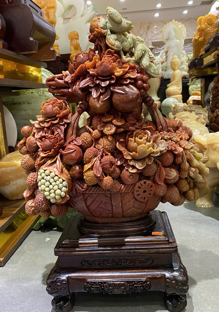 Giỏ hoa phú quý ngọc thọ sơn 47x42x18cm