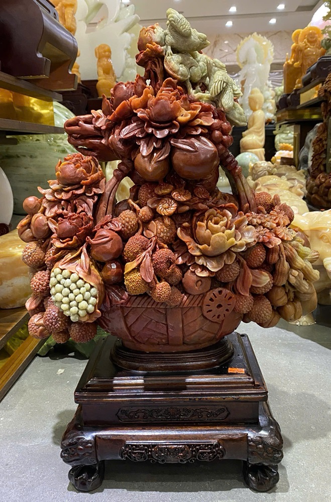 Giỏ hoa phú quý ngọc thọ sơn 47x42x18cm