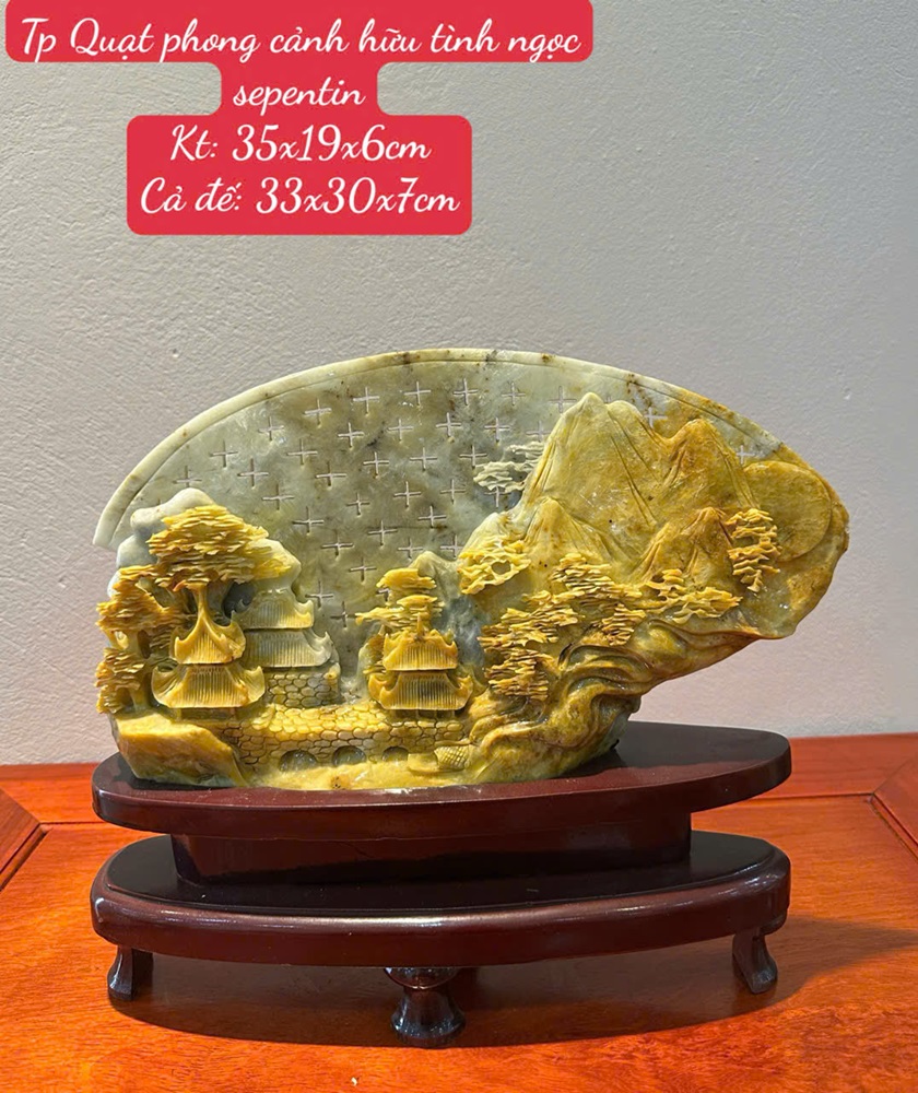 Tp Quạt phong cảnh hữu tình ngọc serpentine