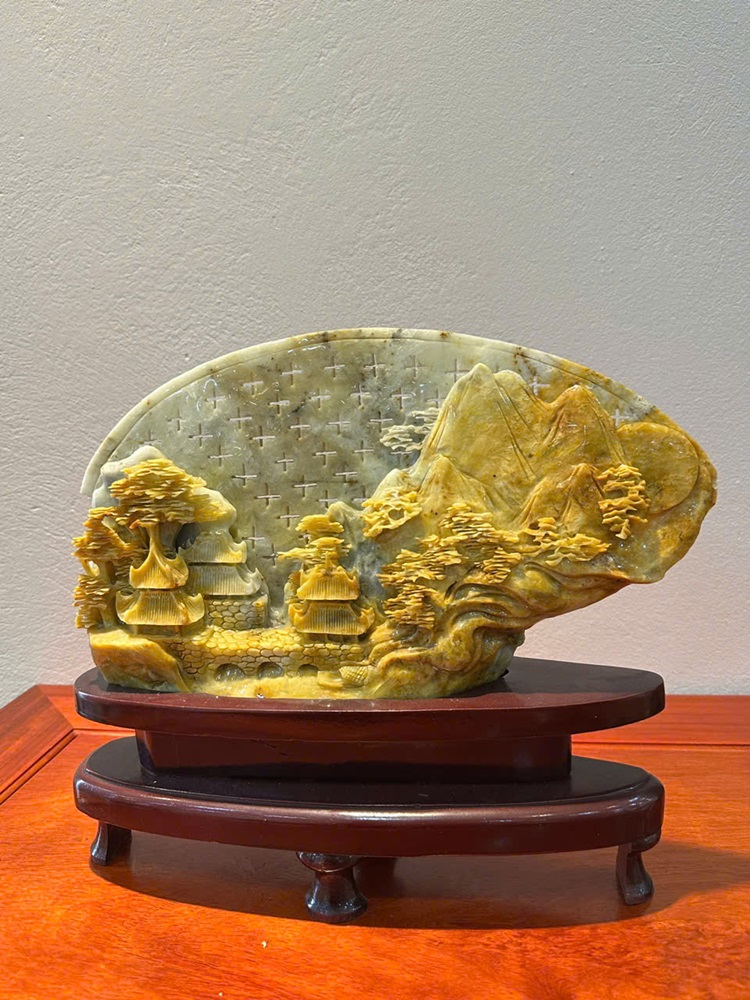 Tp Quạt phong cảnh hữu tình ngọc serpentine